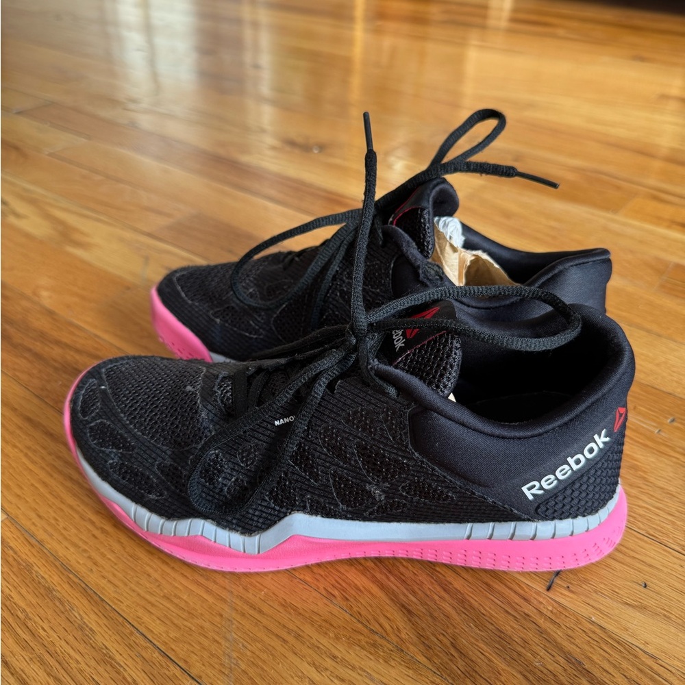Reebok Black and Pink Athletic Shoes with Cushioned Sole